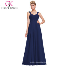 Grace Karin Sweetheart Sem mangas Comprimento do assoalho Azul marinho Simples vestido noturno CL3466-2